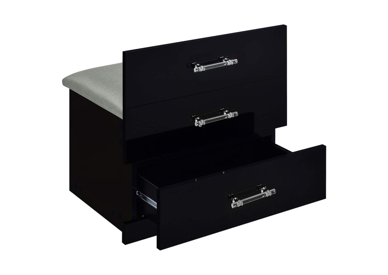 930209 Danbury 3-drawer Makeup Vanity & Stool Set Black High Gloss