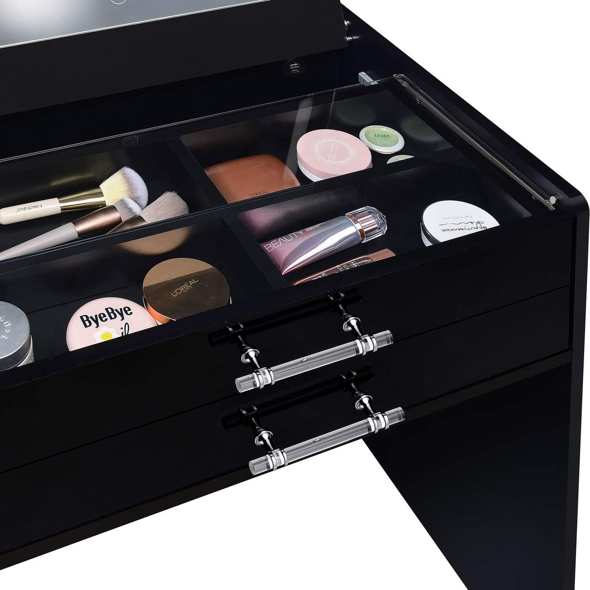 930209 Danbury 3-drawer Makeup Vanity & Stool Set Black High Gloss