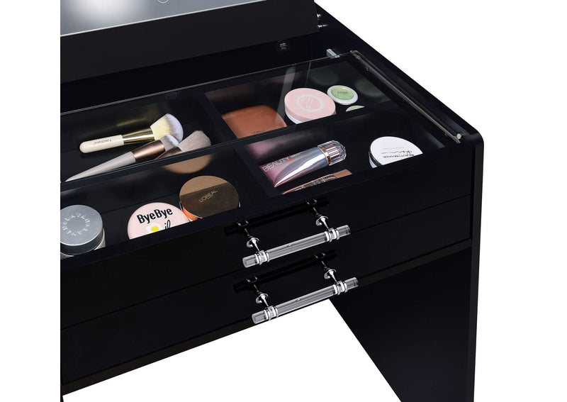 930209 Danbury 3-drawer Makeup Vanity & Stool Set Black High Gloss