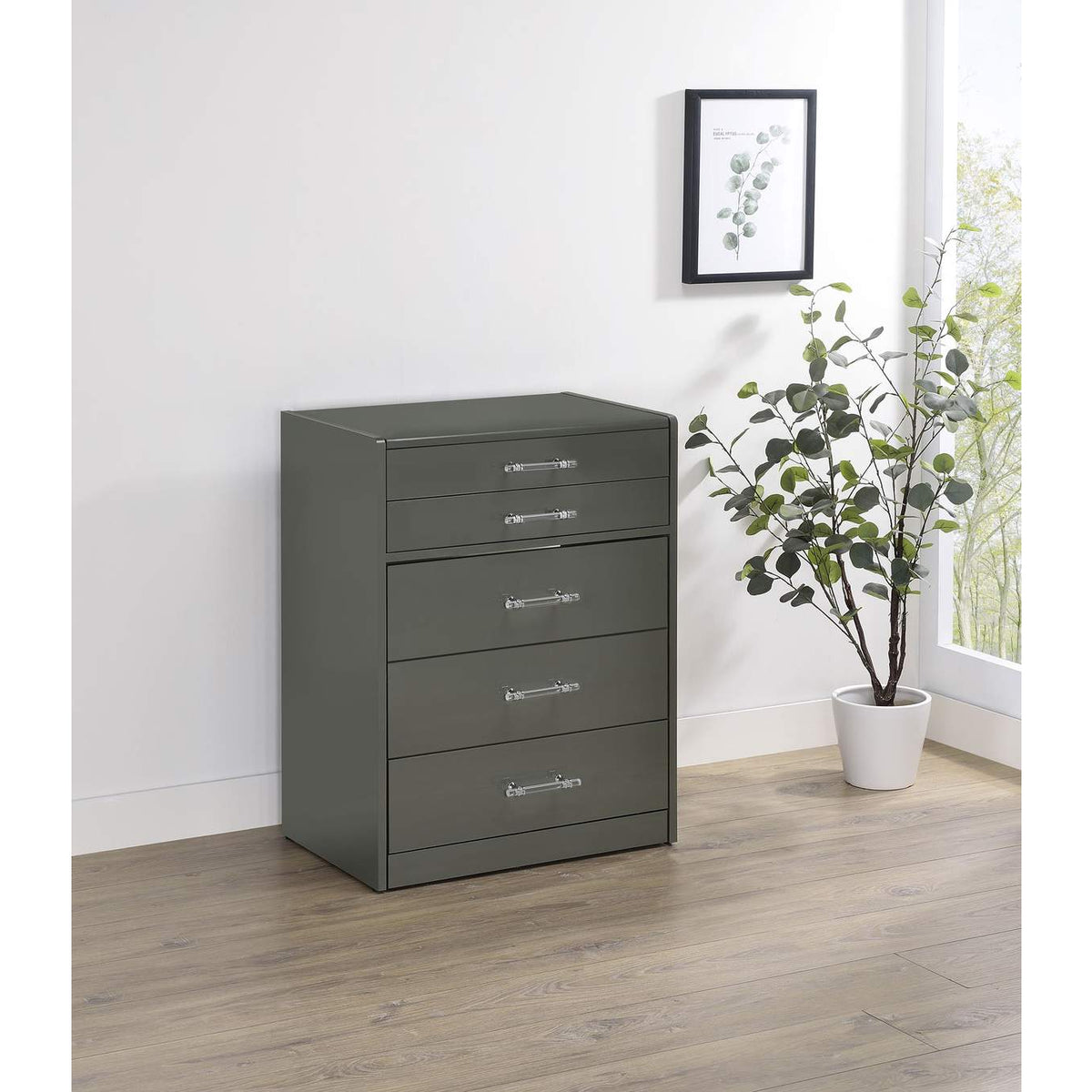 930210 Danbury 3-drawer Makeup Vanity & Stool Set Grey High Gloss