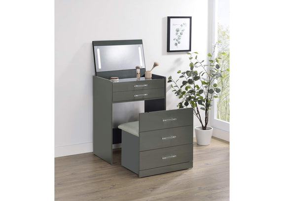 930210 Danbury 3-drawer Makeup Vanity & Stool Set Grey High Gloss