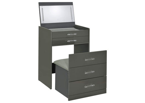 930210 Danbury 3-drawer Makeup Vanity & Stool Set Grey High Gloss