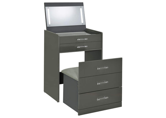 930210 Danbury 3-drawer Makeup Vanity & Stool Set Grey High Gloss