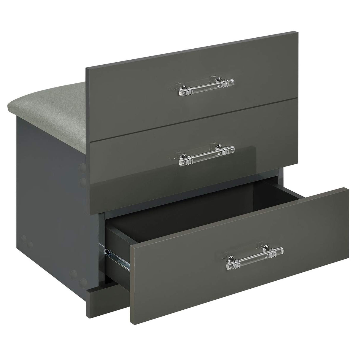 930210 Danbury 3-drawer Makeup Vanity & Stool Set Grey High Gloss