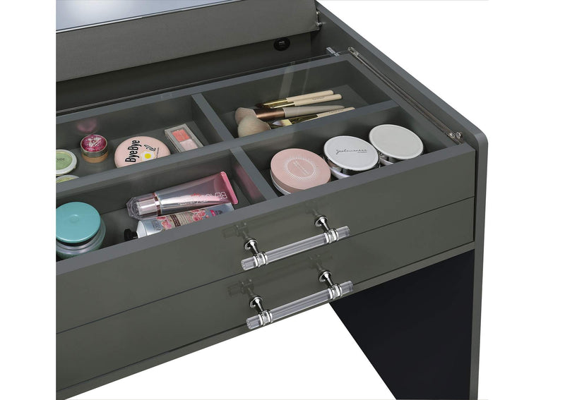 930210 Danbury 3-drawer Makeup Vanity & Stool Set Grey High Gloss