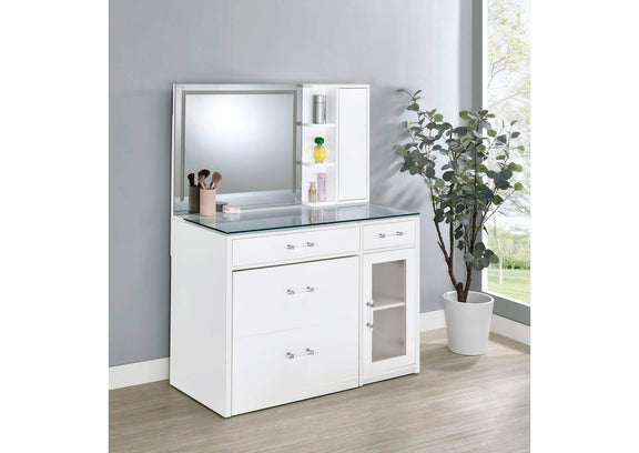 930218 Flora 2-drawer Vanity Set with LED Mirror White High Gloss