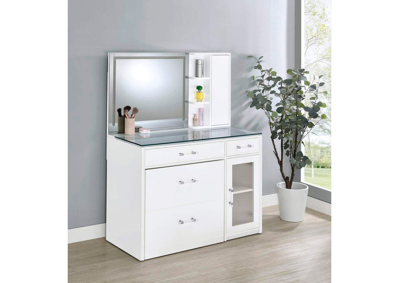 930218 Flora 2-drawer Vanity Set with LED Mirror White High Gloss