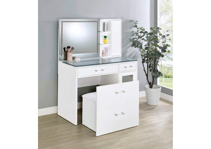 930218 Flora 2-drawer Vanity Set with LED Mirror White High Gloss