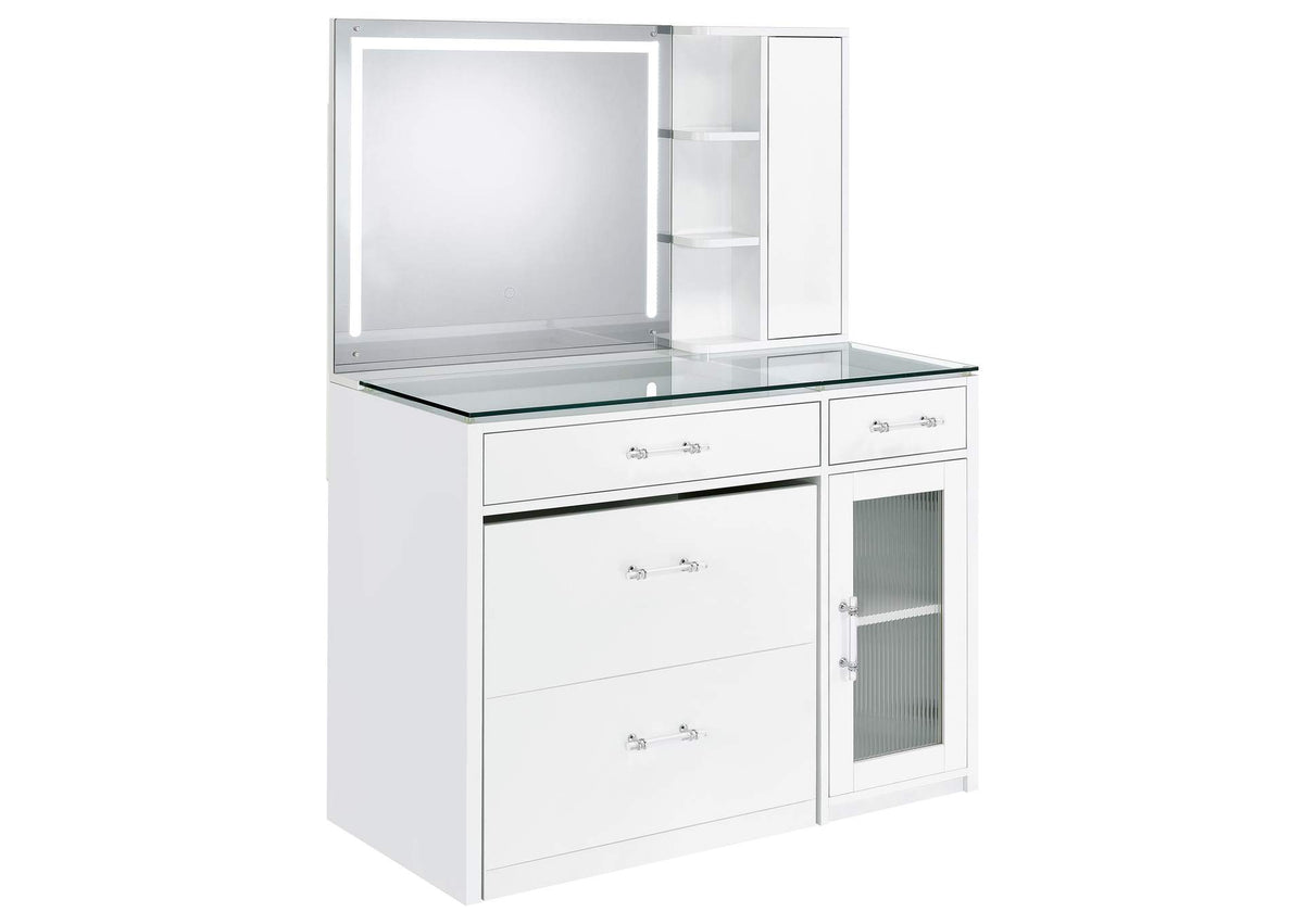 930218 Flora 2-drawer Vanity Set with LED Mirror White High Gloss