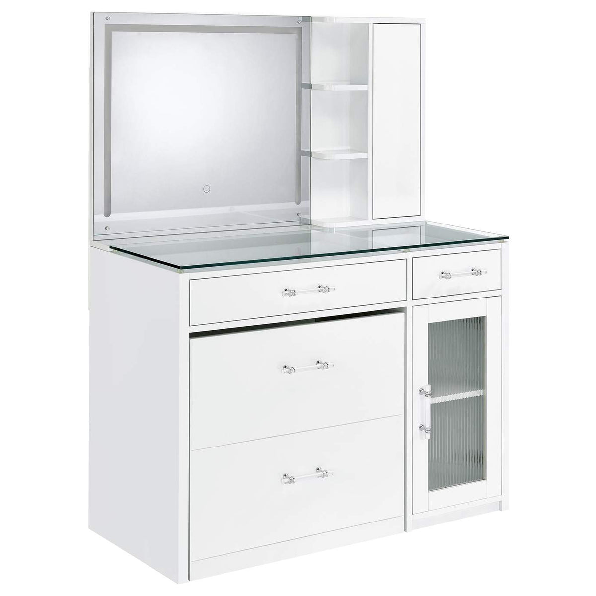 930218 Flora 2-drawer Vanity Set with LED Mirror White High Gloss