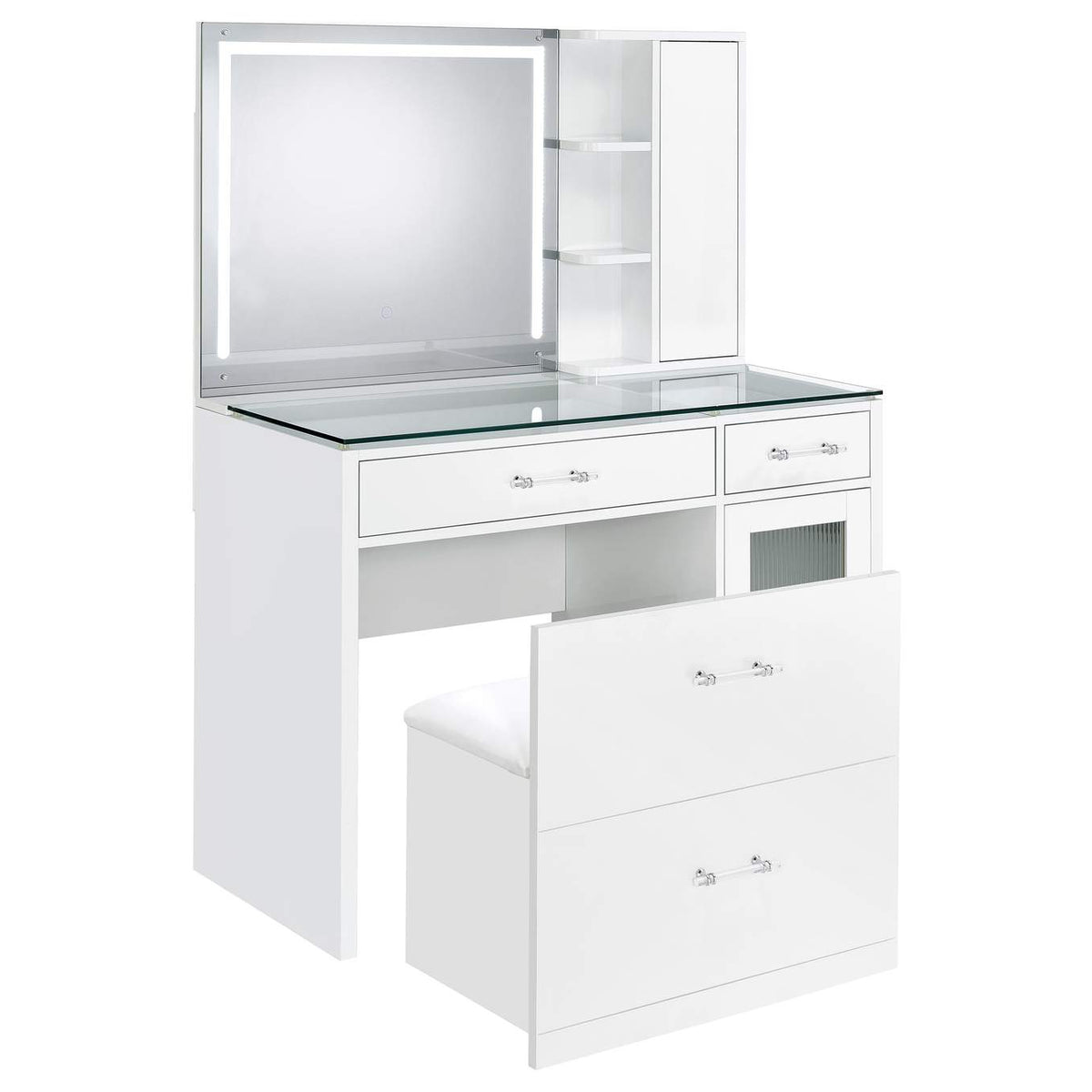 930218 Flora 2-drawer Vanity Set with LED Mirror White High Gloss