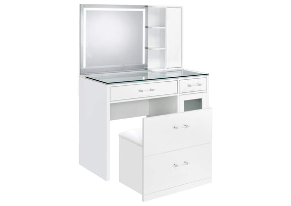 930218 Flora 2-drawer Vanity Set with LED Mirror White High Gloss