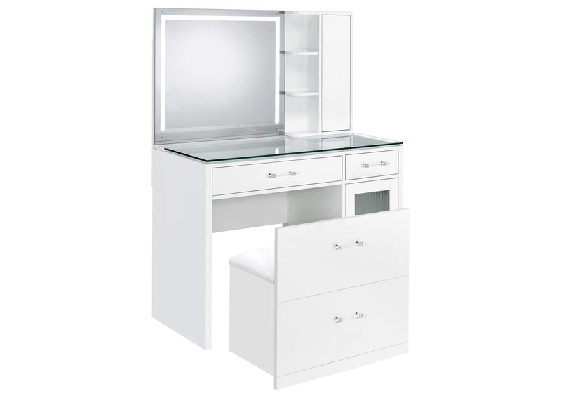 930218 Flora 2-drawer Vanity Set with LED Mirror White High Gloss