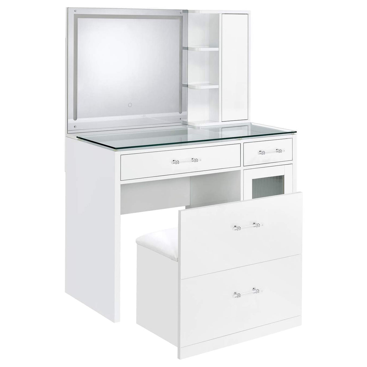 930218 Flora 2-drawer Vanity Set with LED Mirror White High Gloss