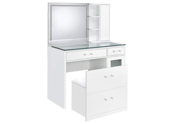 930218 Flora 2-drawer Vanity Set with LED Mirror White High Gloss
