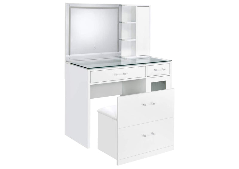 930218 Flora 2-drawer Vanity Set with LED Mirror White High Gloss
