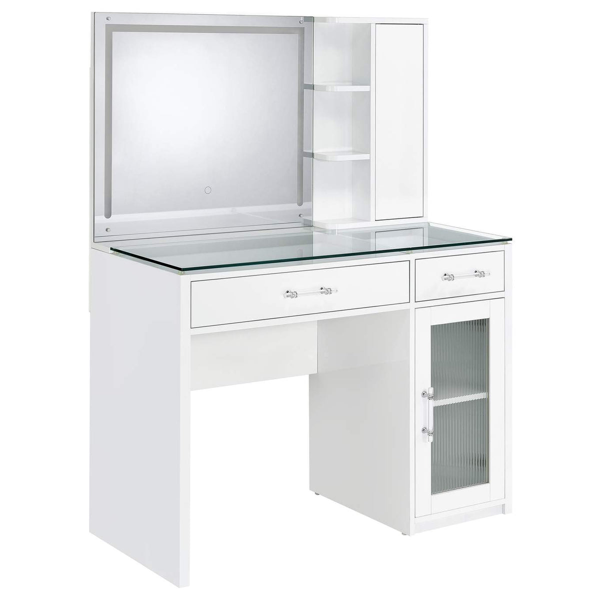 930218 Flora 2-drawer Vanity Set with LED Mirror White High Gloss