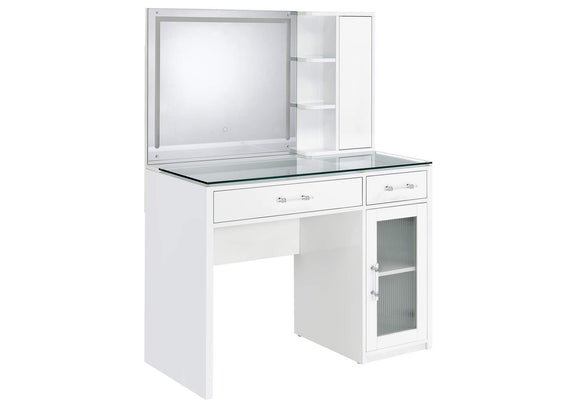 930218 Flora 2-drawer Vanity Set with LED Mirror White High Gloss