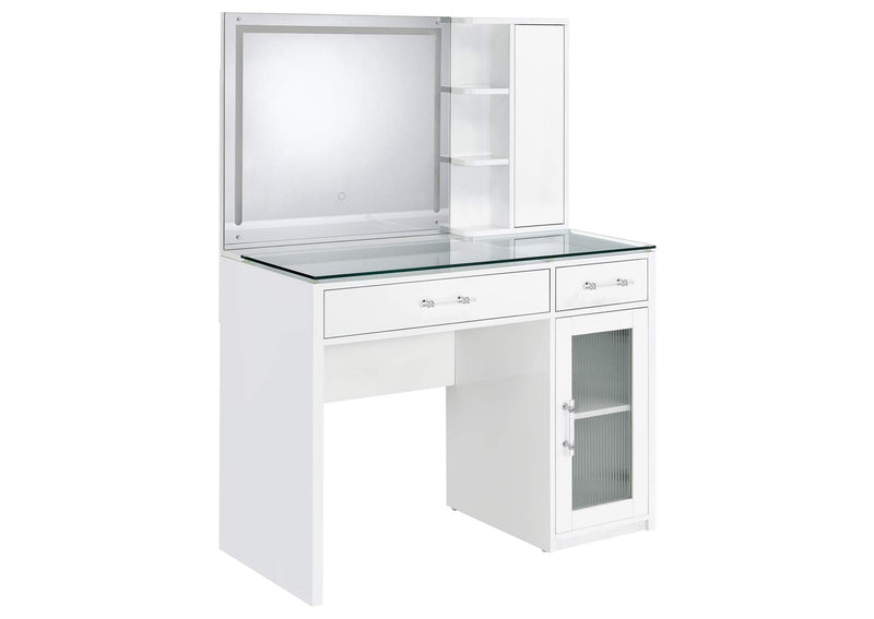 930218 Flora 2-drawer Vanity Set with LED Mirror White High Gloss