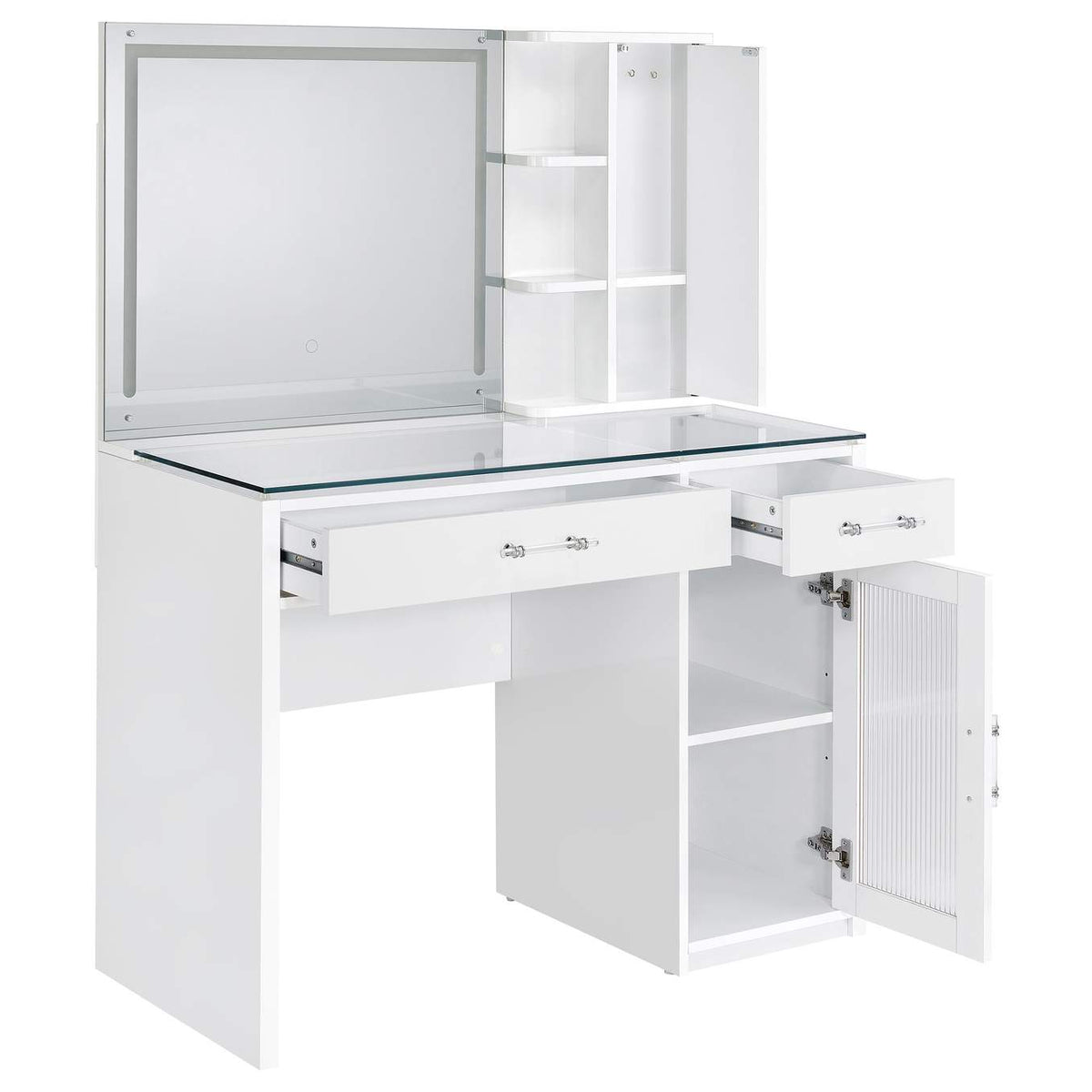 930218 Flora 2-drawer Vanity Set with LED Mirror White High Gloss
