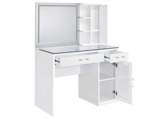 930218 Flora 2-drawer Vanity Set with LED Mirror White High Gloss