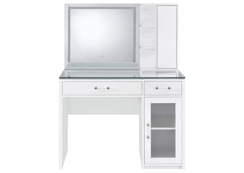 930218 Flora 2-drawer Vanity Set with LED Mirror White High Gloss