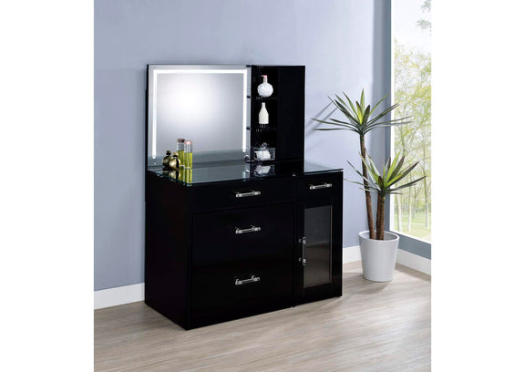 930219 Flora 2-drawer Vanity Set with LED Mirror Black High Gloss