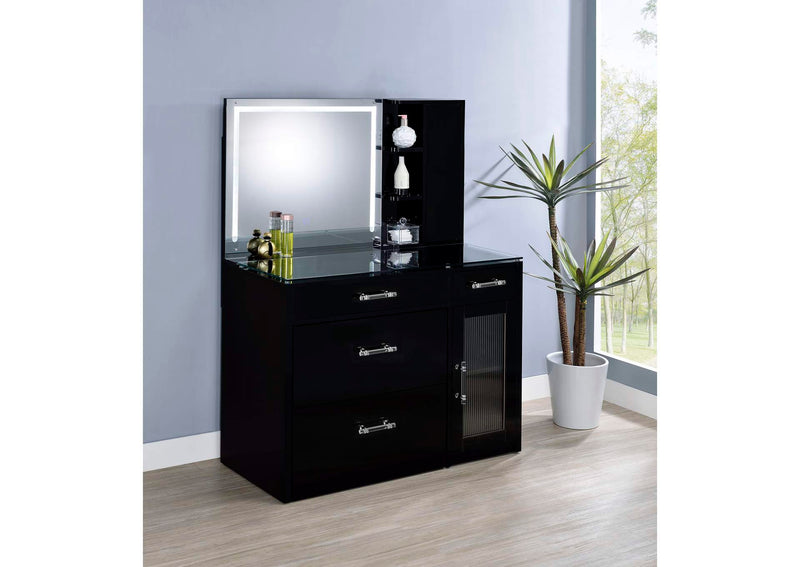 930219 Flora 2-drawer Vanity Set with LED Mirror Black High Gloss