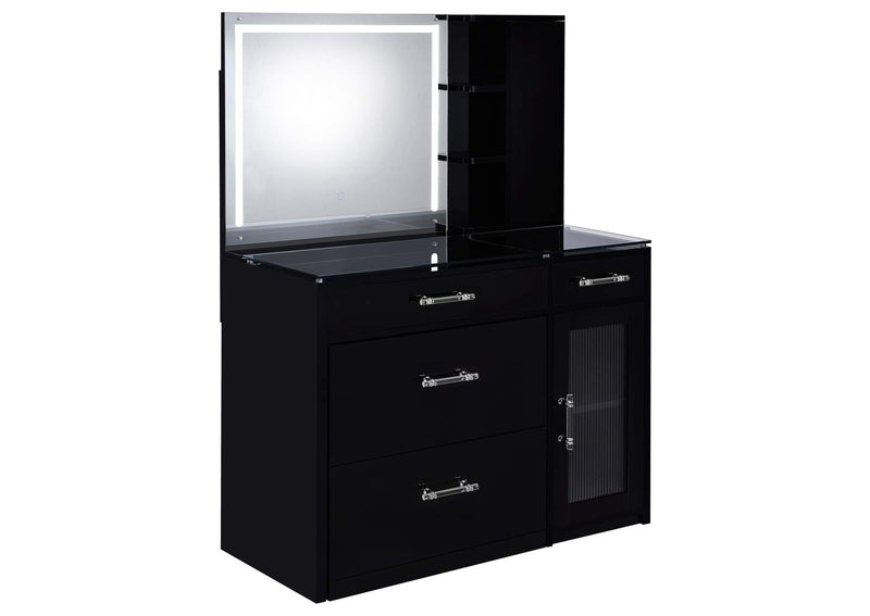 930219 Flora 2-drawer Vanity Set with LED Mirror Black High Gloss