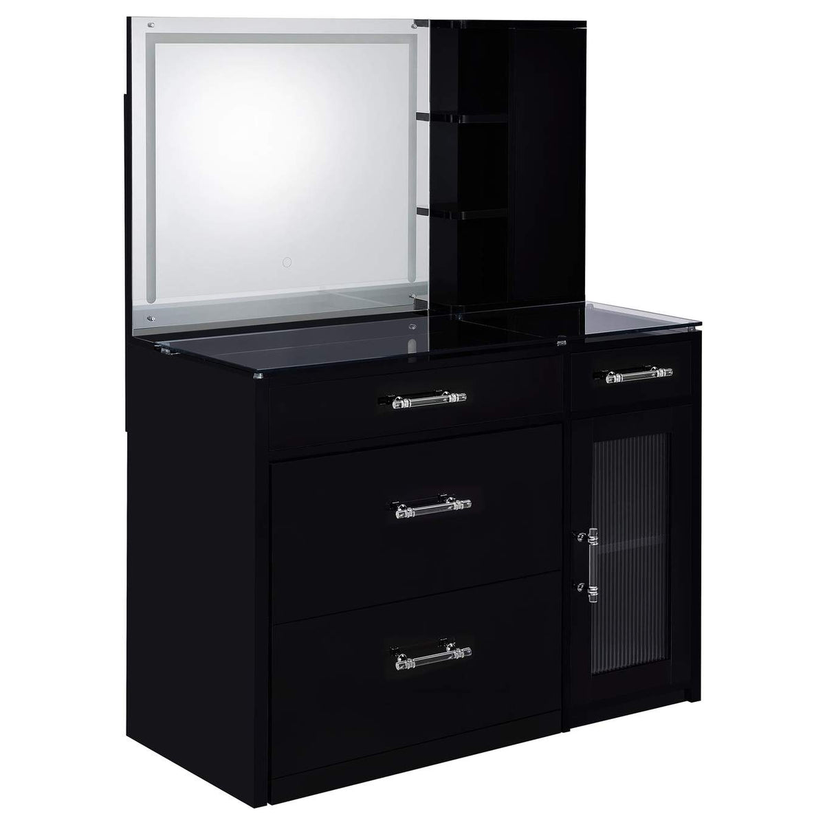 930219 Flora 2-drawer Vanity Set with LED Mirror Black High Gloss
