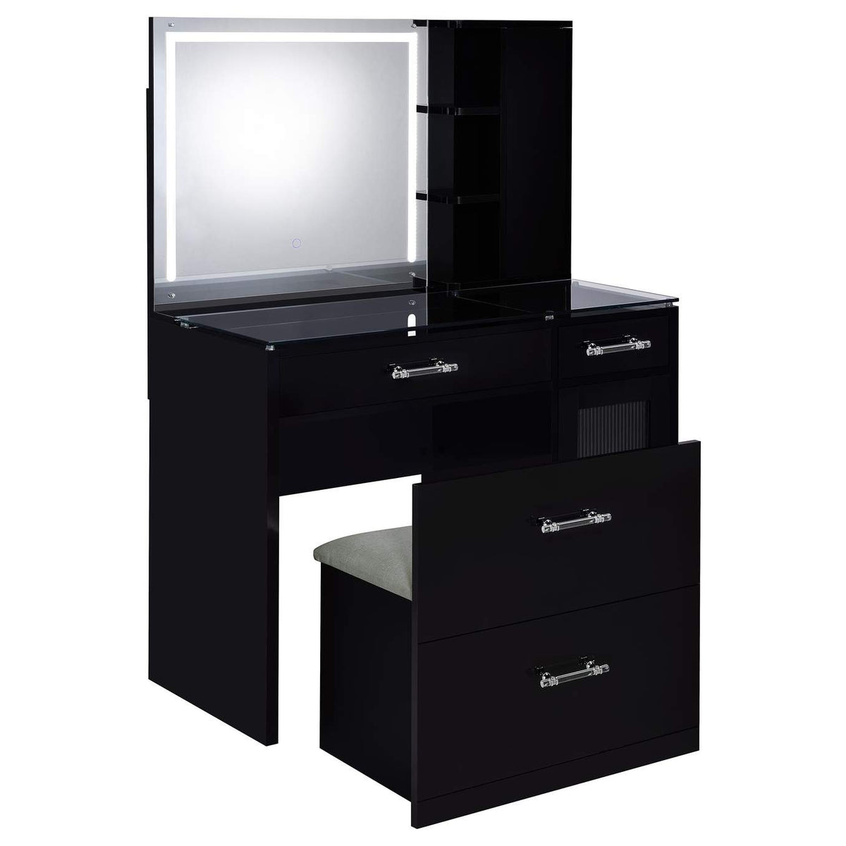 930219 Flora 2-drawer Vanity Set with LED Mirror Black High Gloss