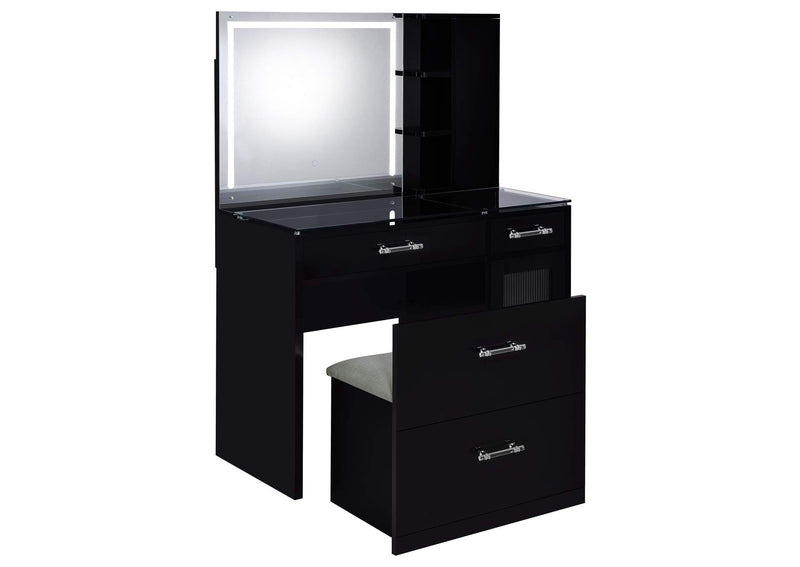930219 Flora 2-drawer Vanity Set with LED Mirror Black High Gloss