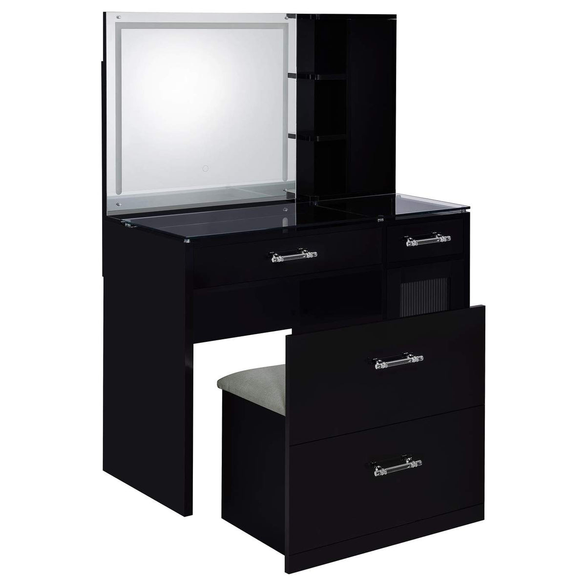 930219 Flora 2-drawer Vanity Set with LED Mirror Black High Gloss