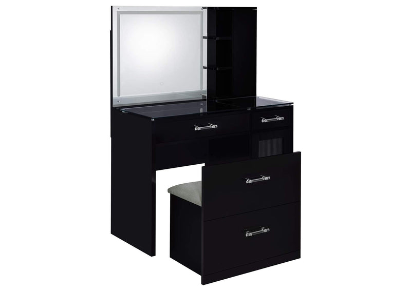930219 Flora 2-drawer Vanity Set with LED Mirror Black High Gloss