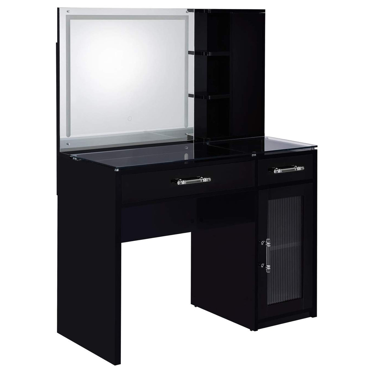 930219 Flora 2-drawer Vanity Set with LED Mirror Black High Gloss