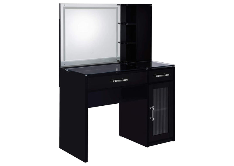 930219 Flora 2-drawer Vanity Set with LED Mirror Black High Gloss