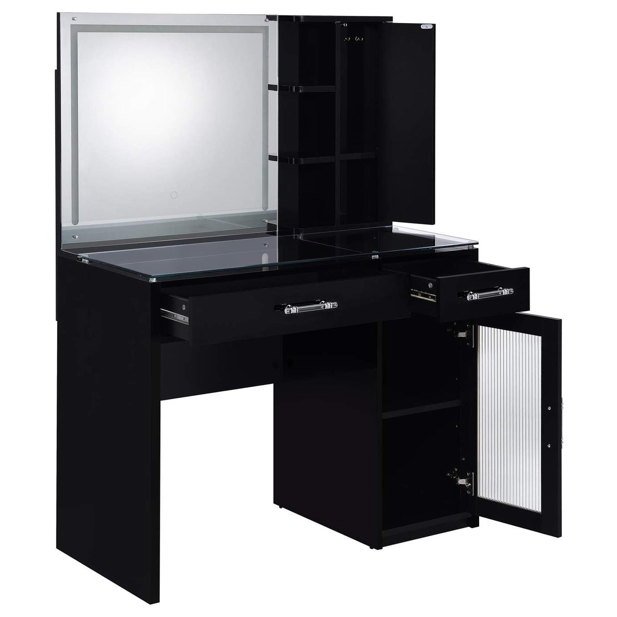 930219 Flora 2-drawer Vanity Set with LED Mirror Black High Gloss