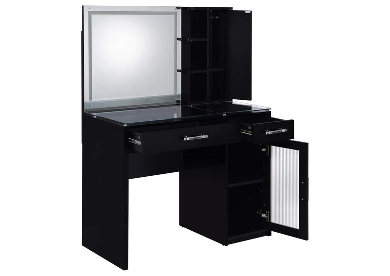 930219 Flora 2-drawer Vanity Set with LED Mirror Black High Gloss