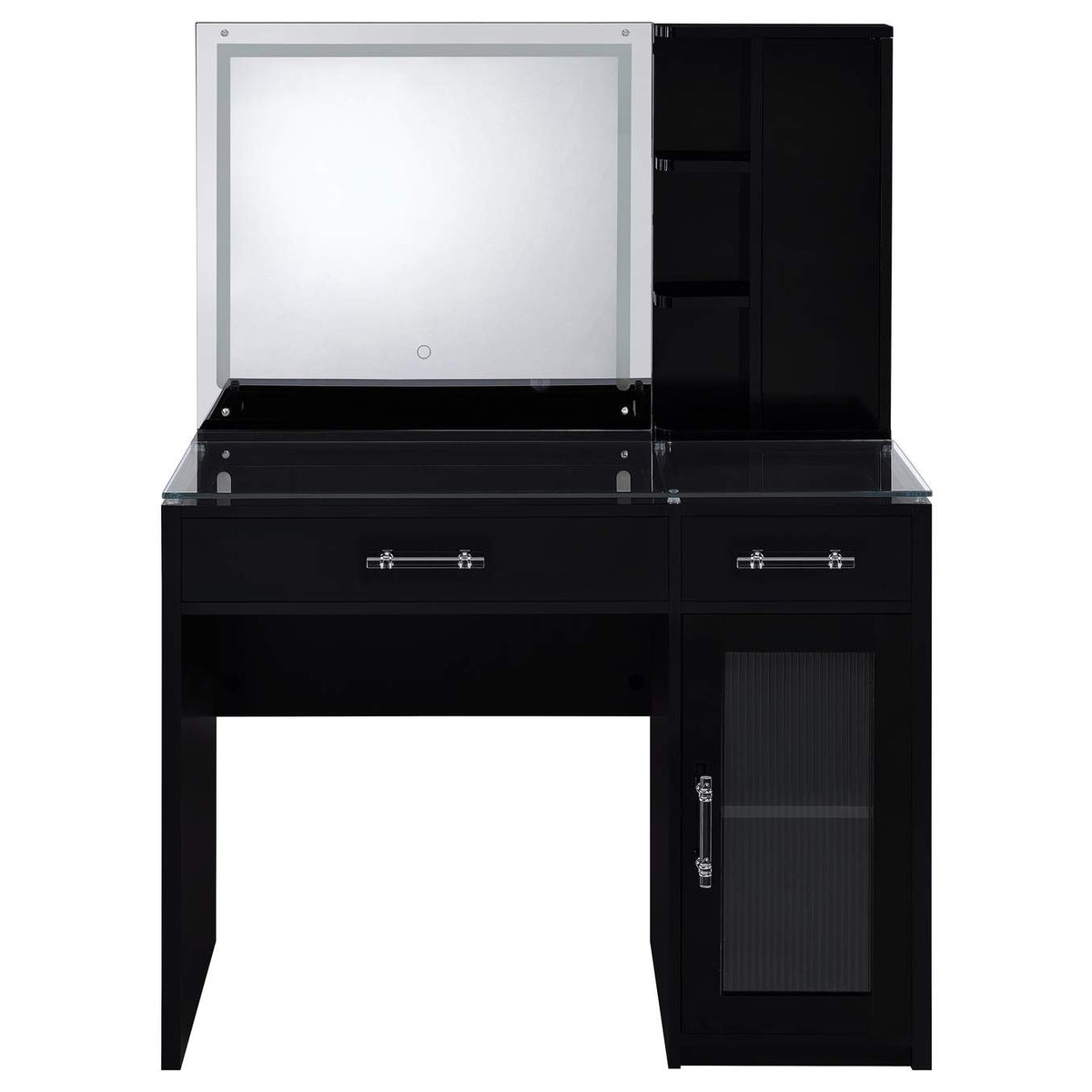 930219 Flora 2-drawer Vanity Set with LED Mirror Black High Gloss