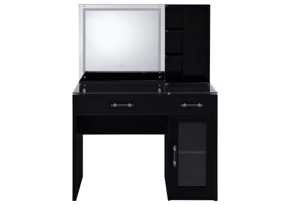 930219 Flora 2-drawer Vanity Set with LED Mirror Black High Gloss