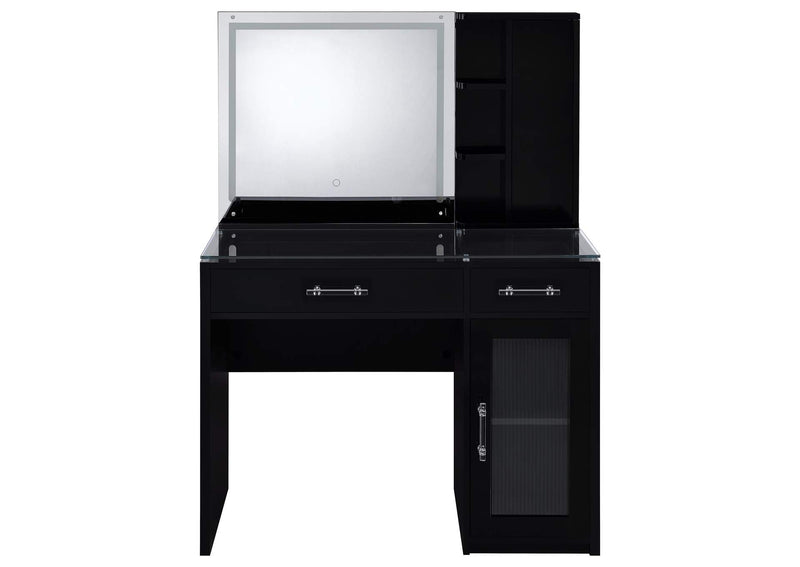 930219 Flora 2-drawer Vanity Set with LED Mirror Black High Gloss