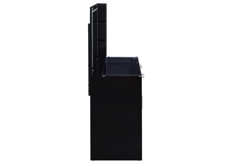 930219 Flora 2-drawer Vanity Set with LED Mirror Black High Gloss