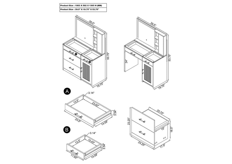 930219 Flora 2-drawer Vanity Set with LED Mirror Black High Gloss