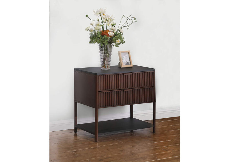930221 Zimmerlee 2-drawer Side Table with Shelf Rust Brown