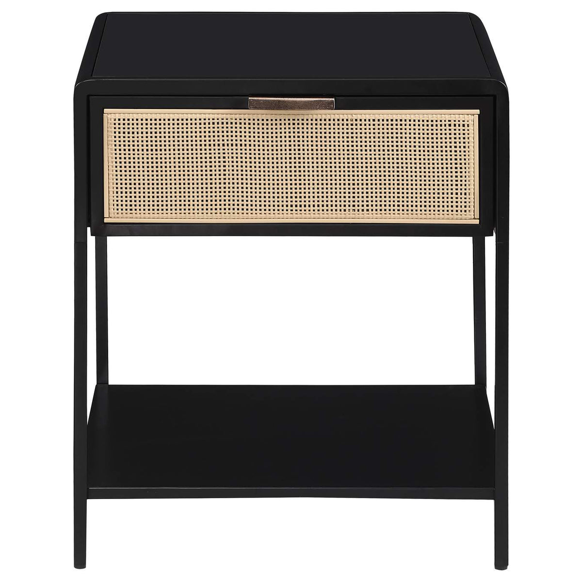 930235 Amherst 1-drawer Radio Weave Cane Metal Bedside Table Black