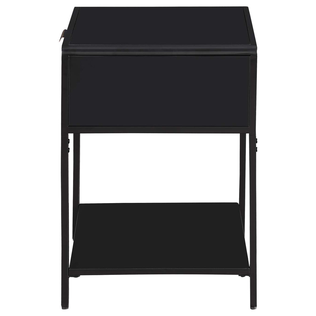 930235 Amherst 1-drawer Radio Weave Cane Metal Bedside Table Black