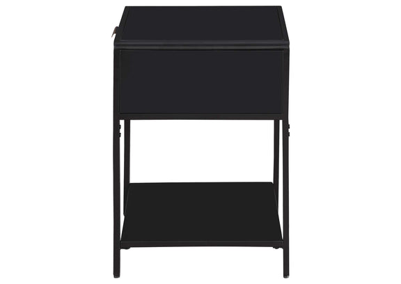 930235 Amherst 1-drawer Radio Weave Cane Metal Bedside Table Black