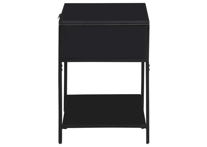 930235 Amherst 1-drawer Radio Weave Cane Metal Bedside Table Black