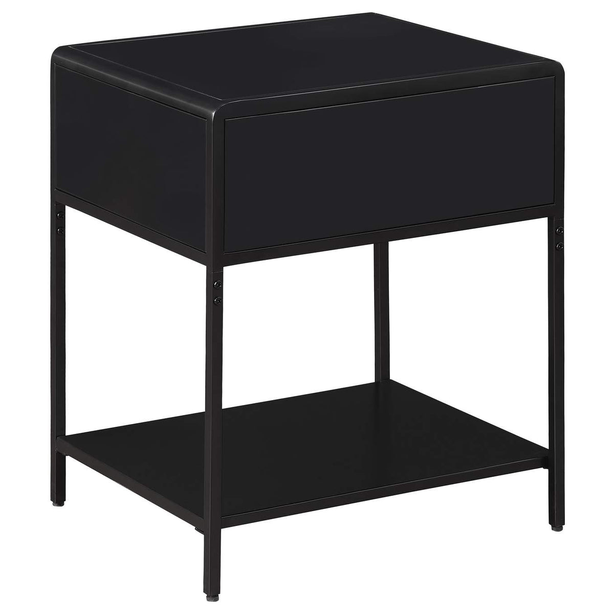 930235 Amherst 1-drawer Radio Weave Cane Metal Bedside Table Black