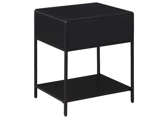 930235 Amherst 1-drawer Radio Weave Cane Metal Bedside Table Black